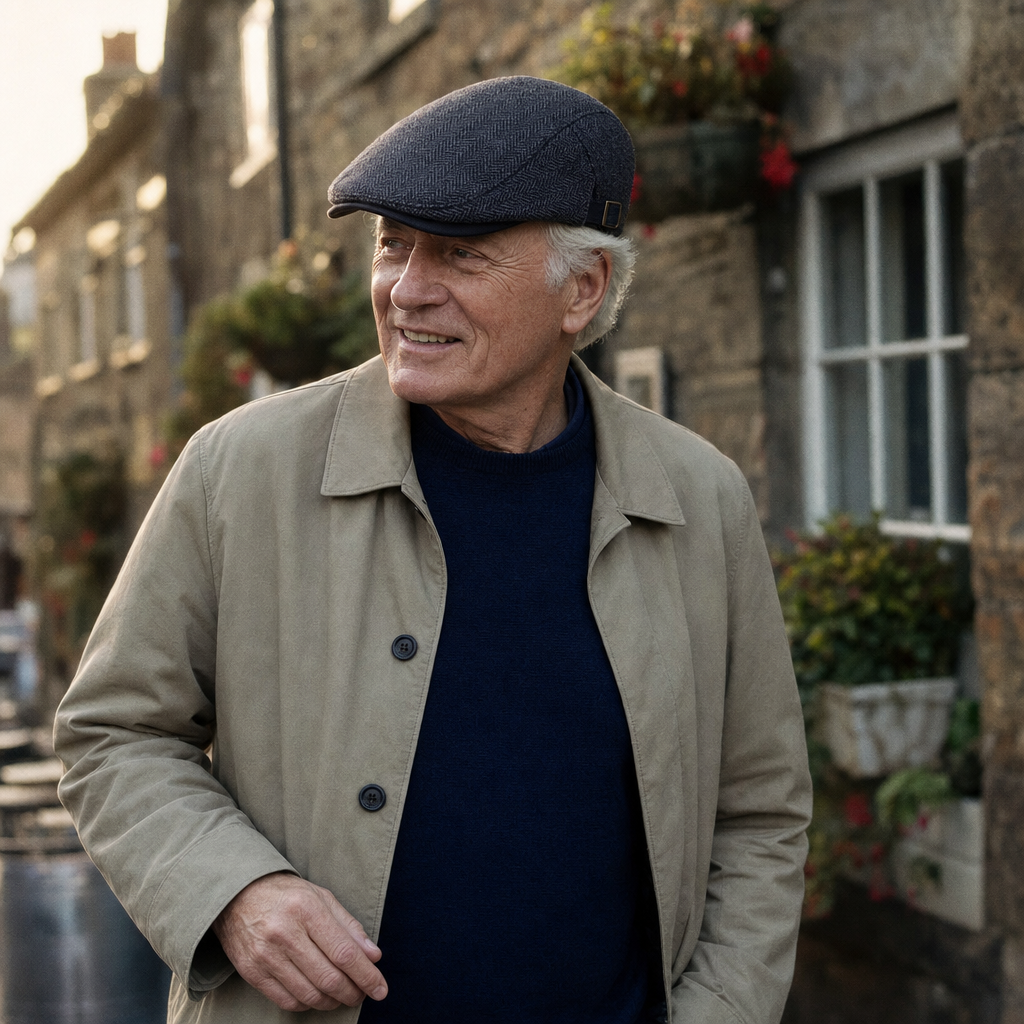 Herringbone Wool Driver Cap — CLAPHAM